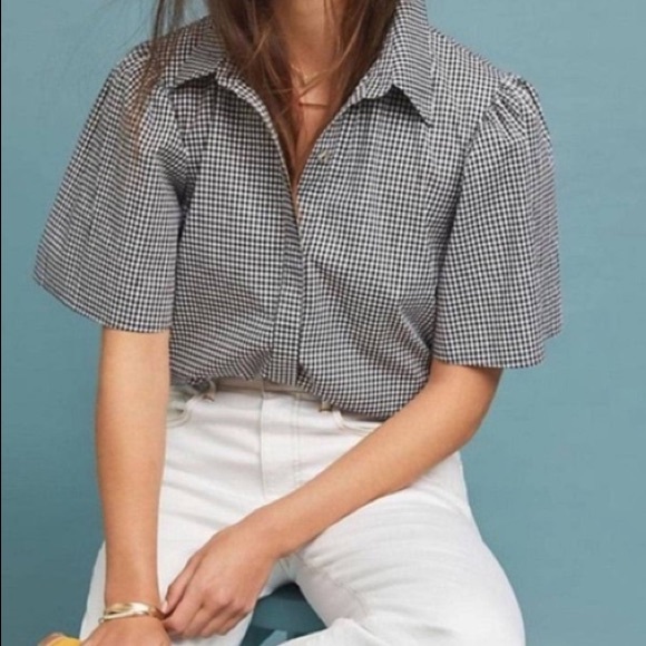 Anthropologie Tops - Eri + Ali Black and White Gingham Puff Sleeve Top